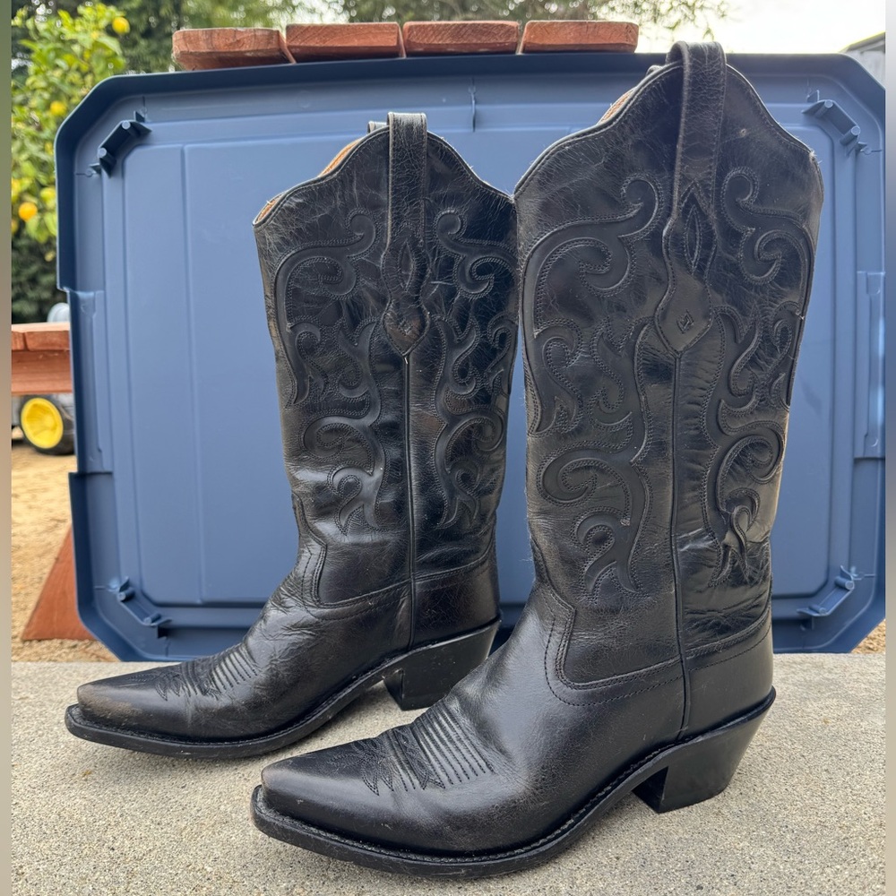 Old West Women's Classic Black Vineyard Snip Toe Cowboy/Cowgirl Boots Size 7.5